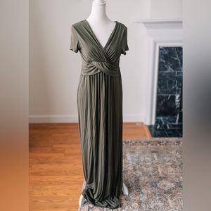 PinkBlush Olive Draped Maternity/Nursing Maxi Dress